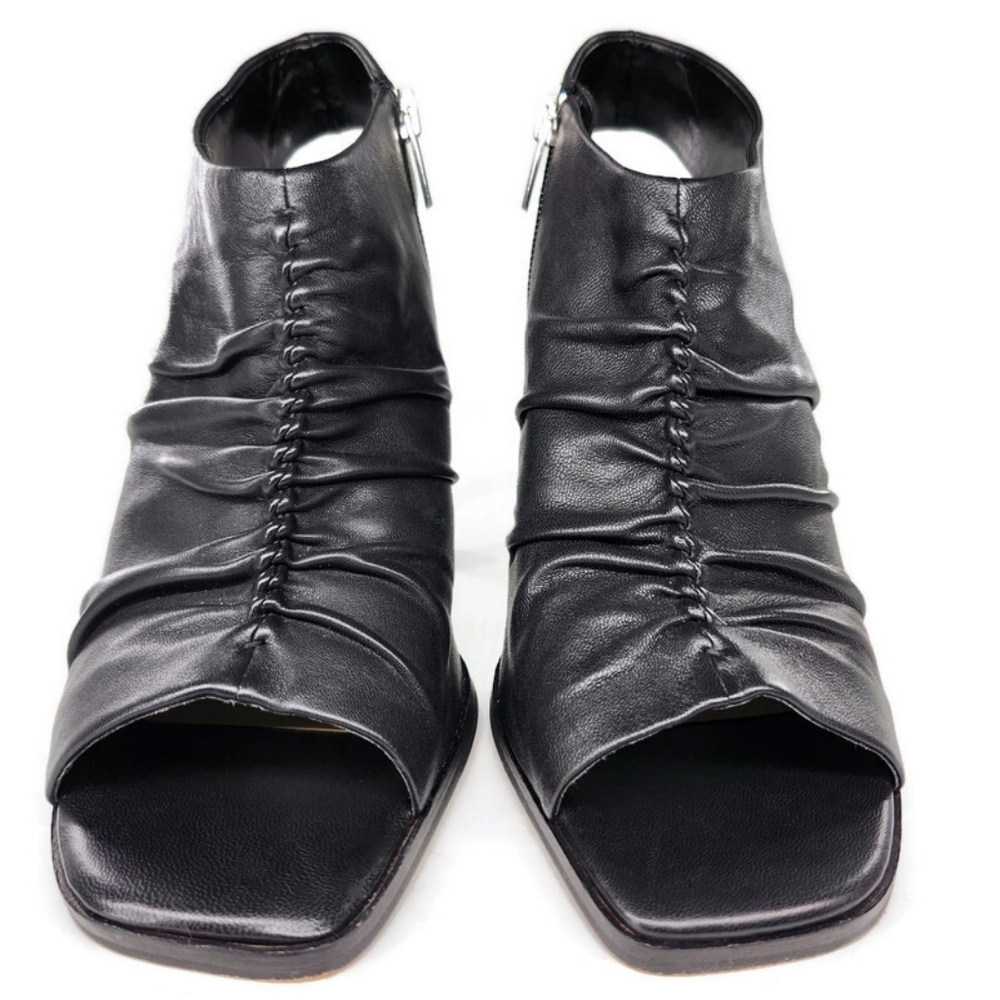 Vince Camuto Jenett Black Leather Rouched Open-Toe Sling-Back High-Heel Sandals - Picture 3 of 11